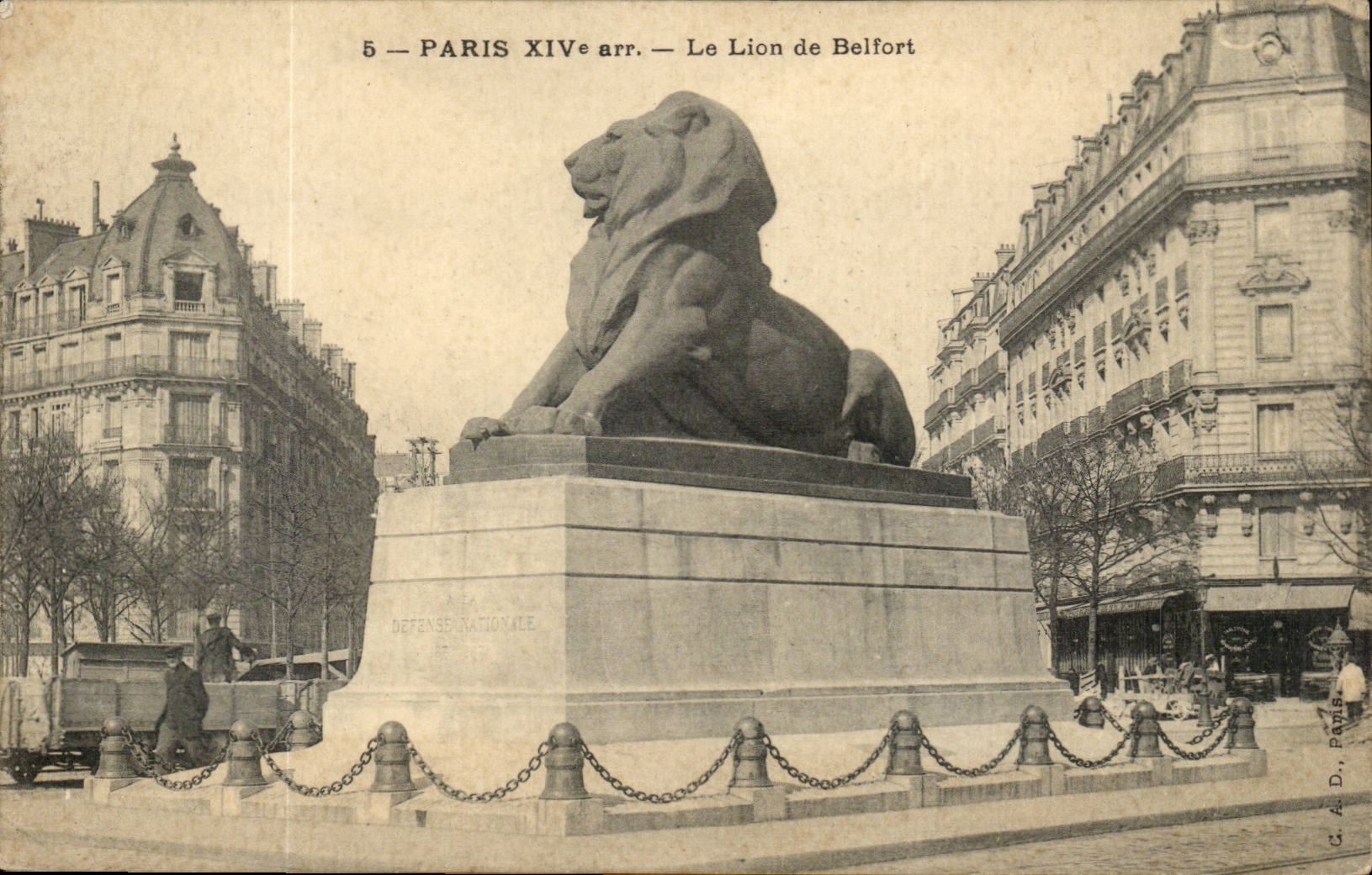Paris - 14 - the Lion of Belfort - Boulevard Raspail and Rue Denfert Rochereau - CPA