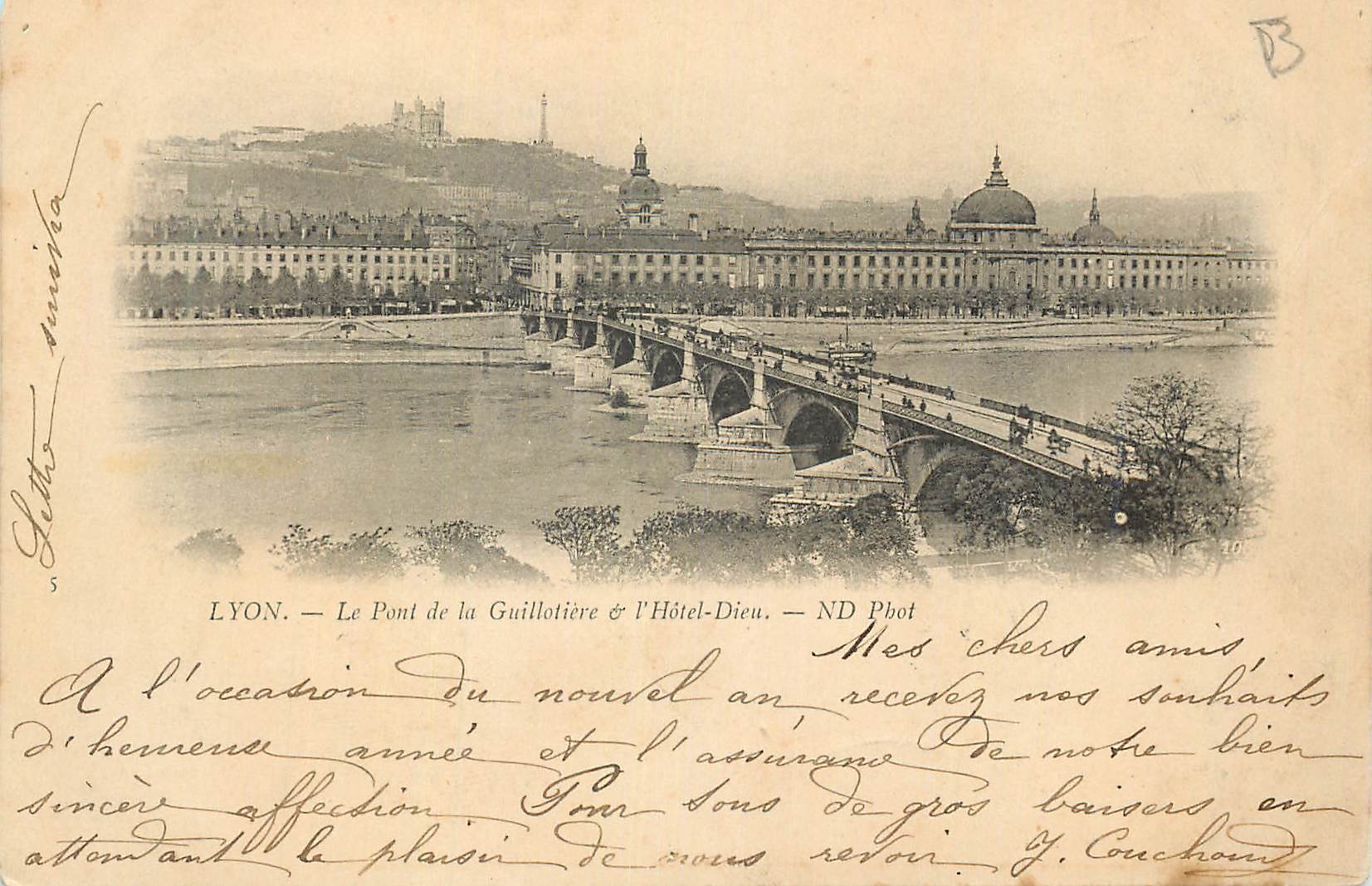 CPA Lyon Le Pont de la Guillotiere et l'Hotel Dieu (carte 1900)