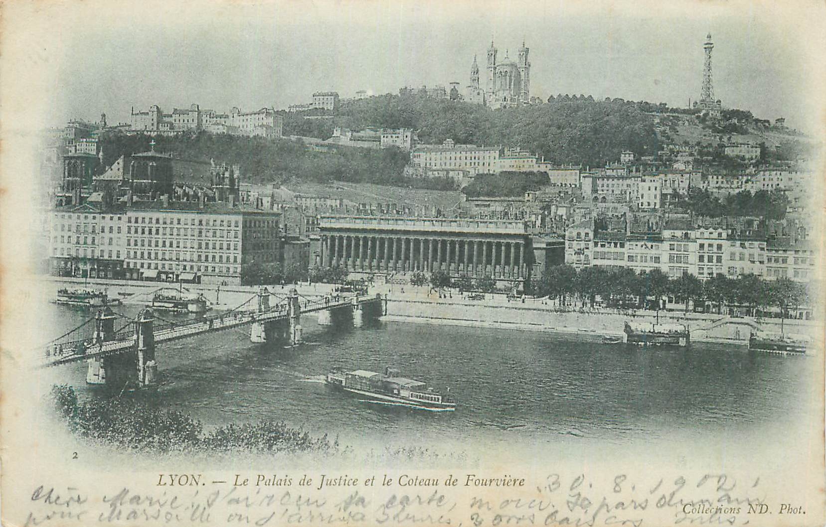 CPA Lyon Le Palais de Justice et le Coteau de Fourviere (carte 1900)