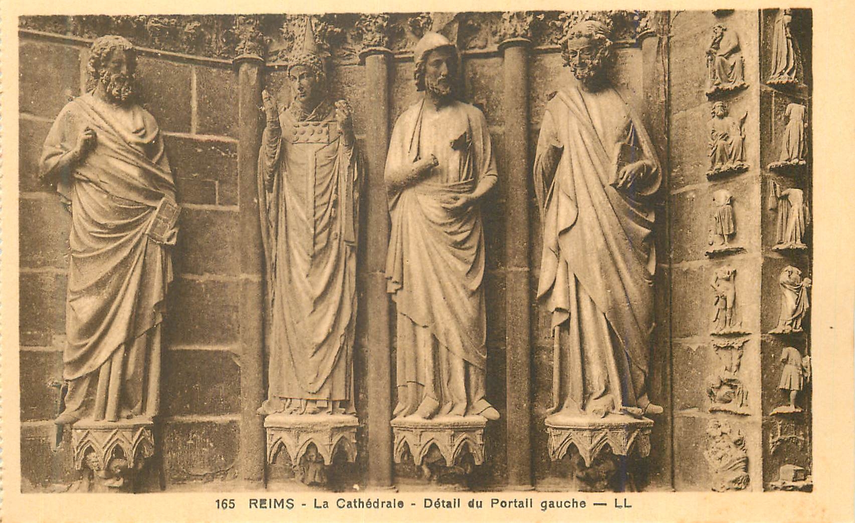 CPA 165 reims la cathedrale detail du portail gauche