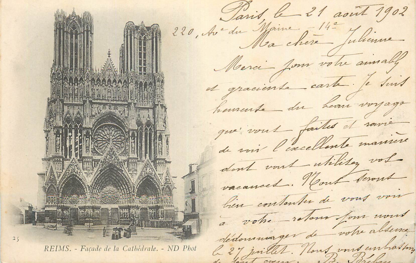 CPA Reims facade de la cathedrale (carte 1900)