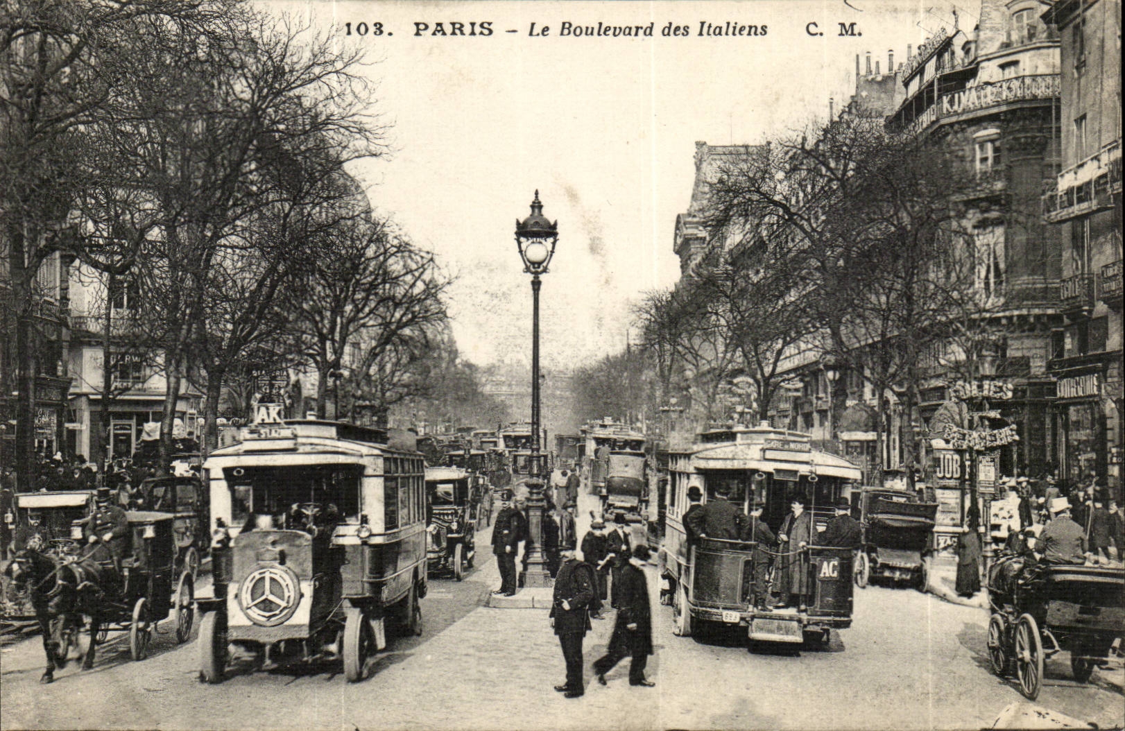 Paris (14) es Prachtstrasse des Italiener Forderwagen-Mercedes-Pferds-CPA