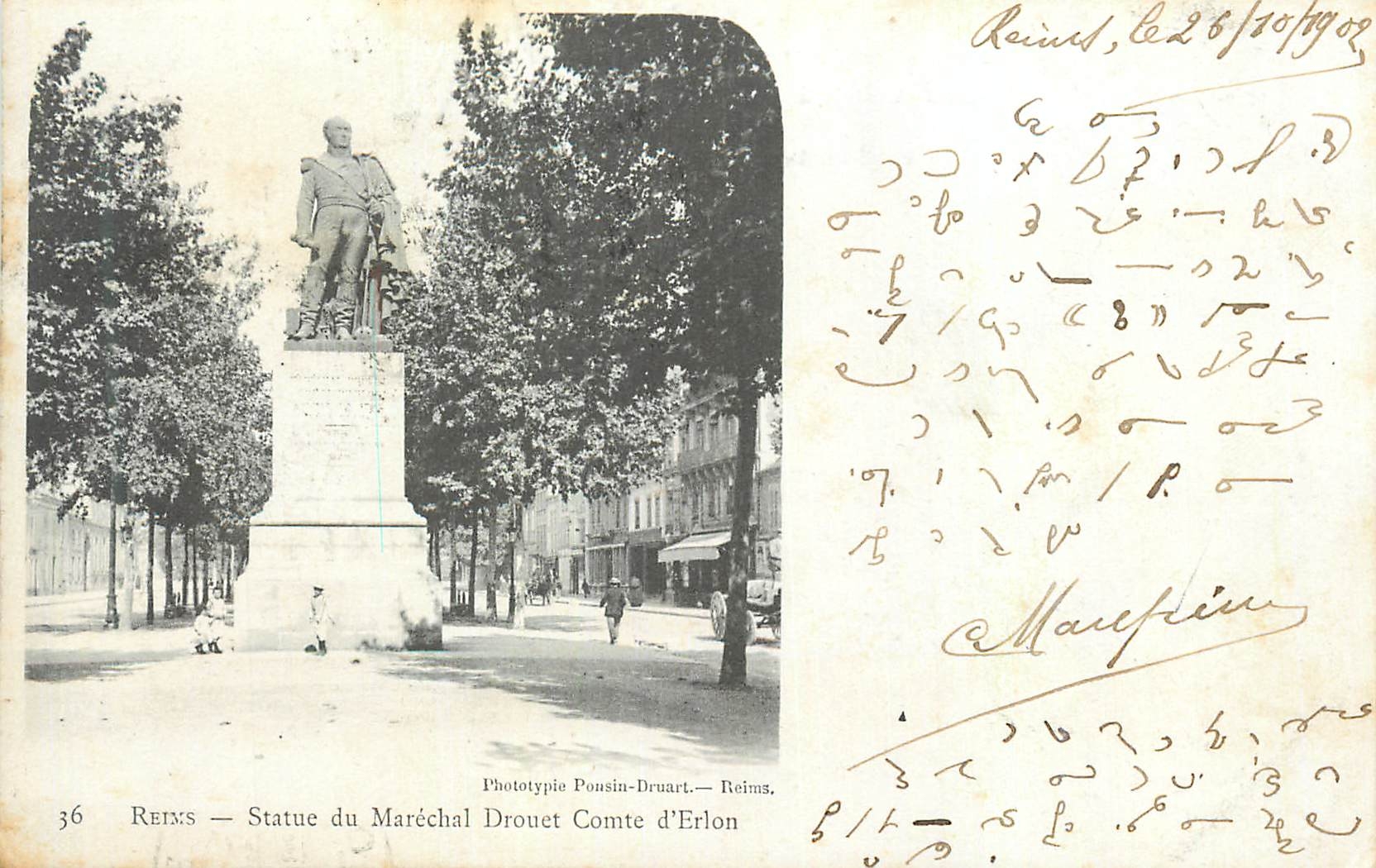 CPA Reims Statue du Marechal Drouet Comte d'Erlon (carte 1900)