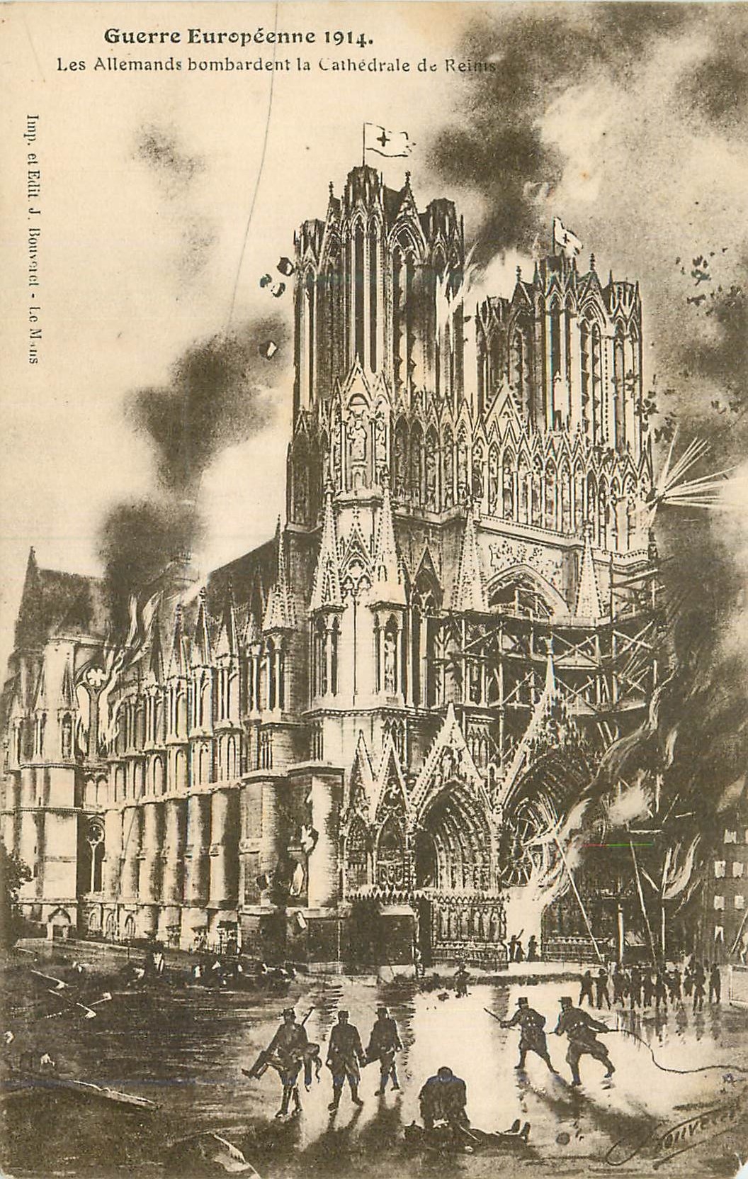 CPA Guerre Europeenne 1914 Les Allemands Bombardent la Cathedrale de Reims Militaria