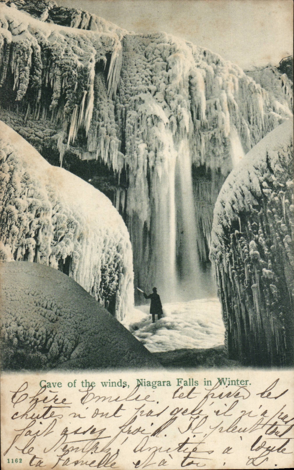New York Undermines off the Winds- Niagara Falls in Winter- CPA