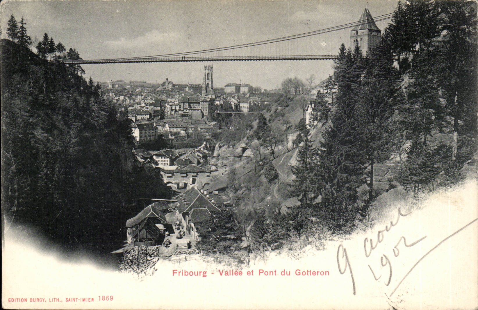 Swiss CPA Freiburg Valley and bridge of Gotteron