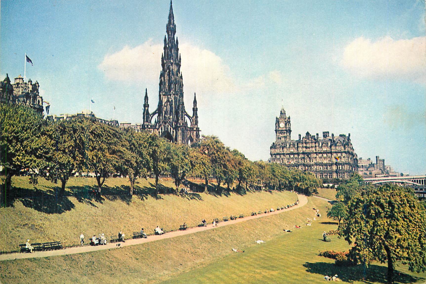 CPM The Scott Monument and the North British Hotel From the East Princes Street Gardens Edinburgh