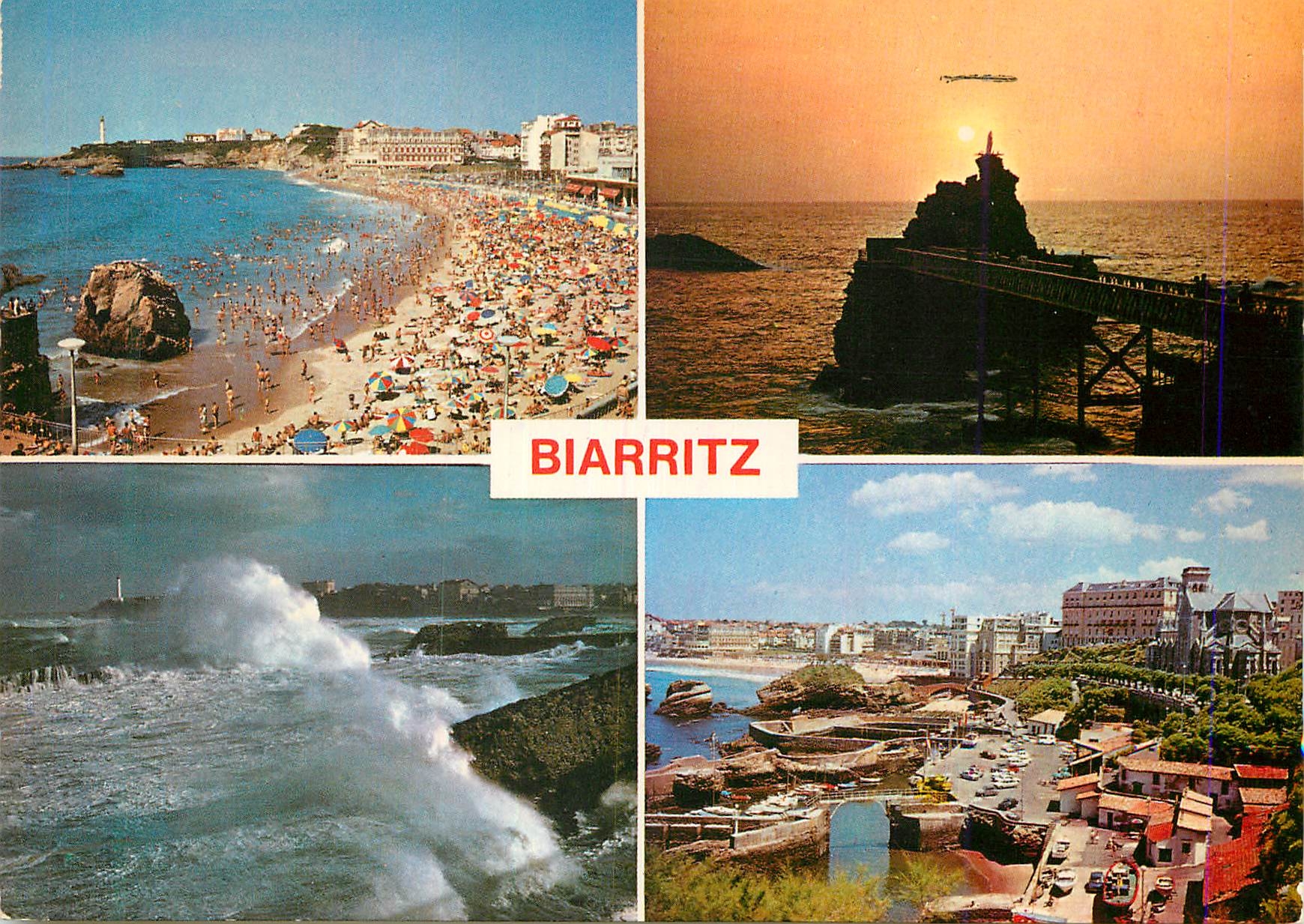 CPM Biarritz La grande plage Le rocher de la Vierge Tempete sur Biarritz Le Port des Pecheurs 