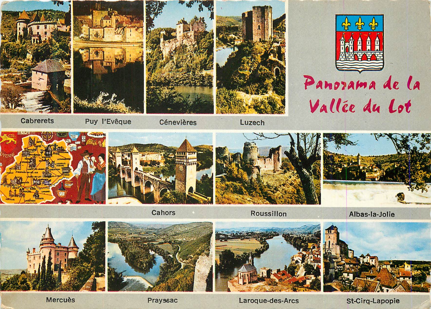CPM Panorama de la Vallee du Lot Cabrerets Puy l'Eveque Luzech Cahors Roussillon Alabs la Jolie Mercues Prayssac St Cirq