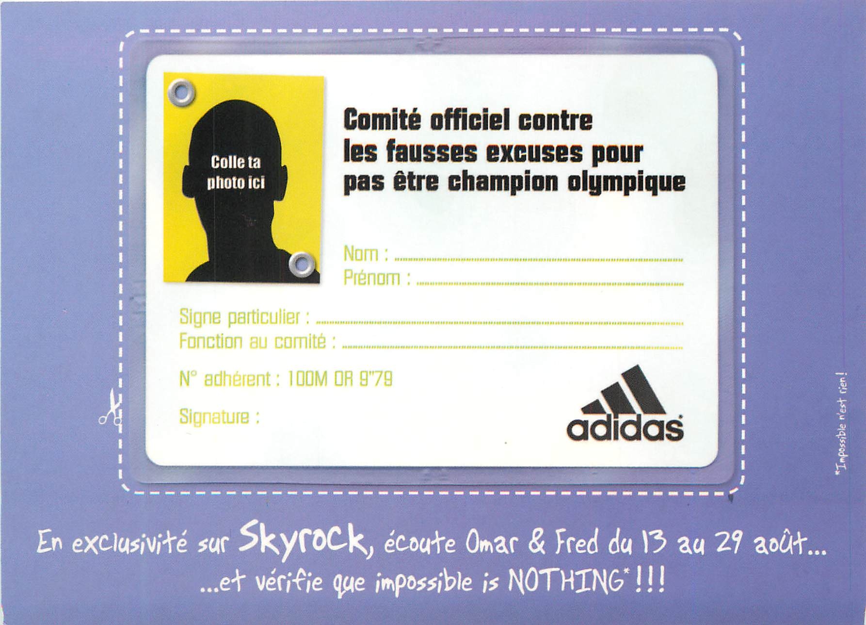 CPM Adidas Impossible is Nothing Prouve le a tes Potes Envoie Leur Cette Carte