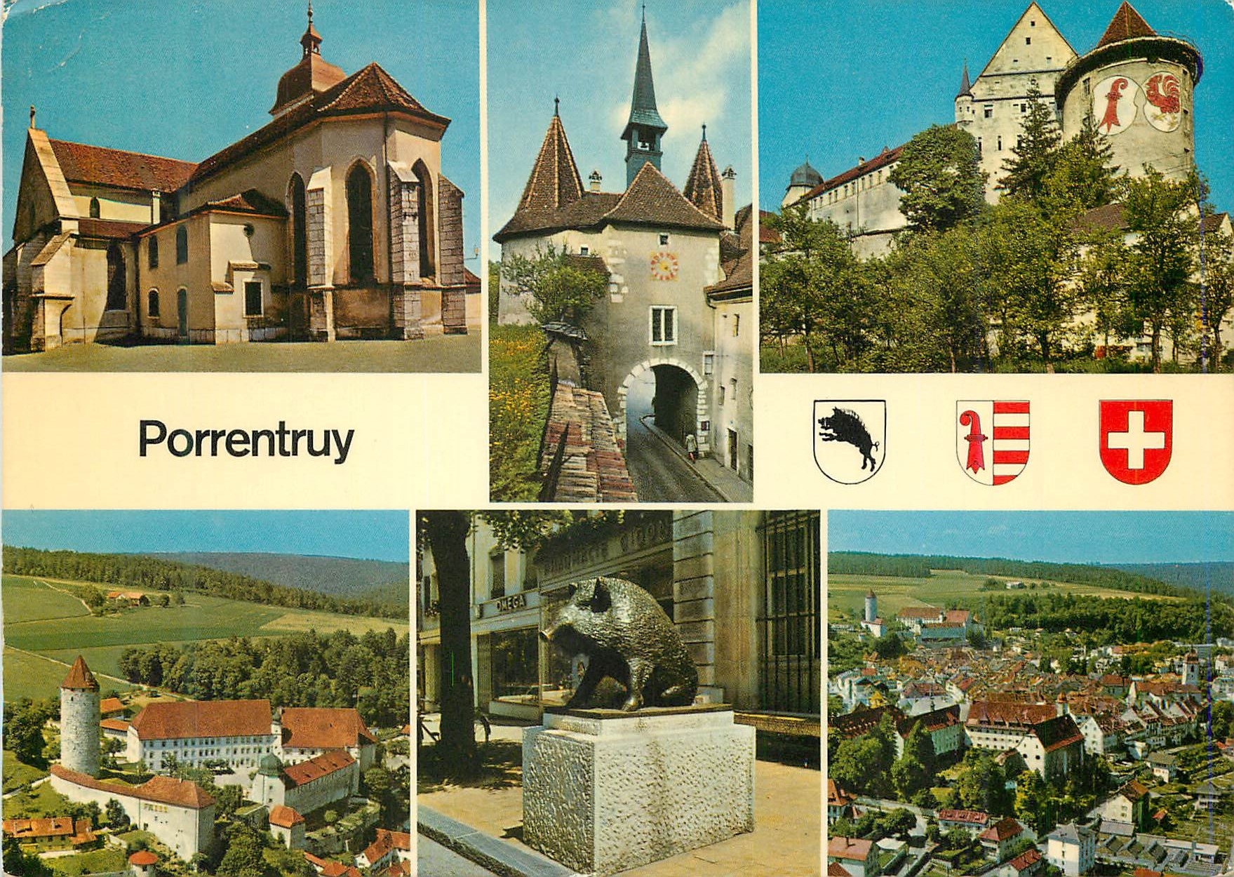 CPM Porrentruy L'Eglise Porte de France Chateau Le Sanglier Vue Generale