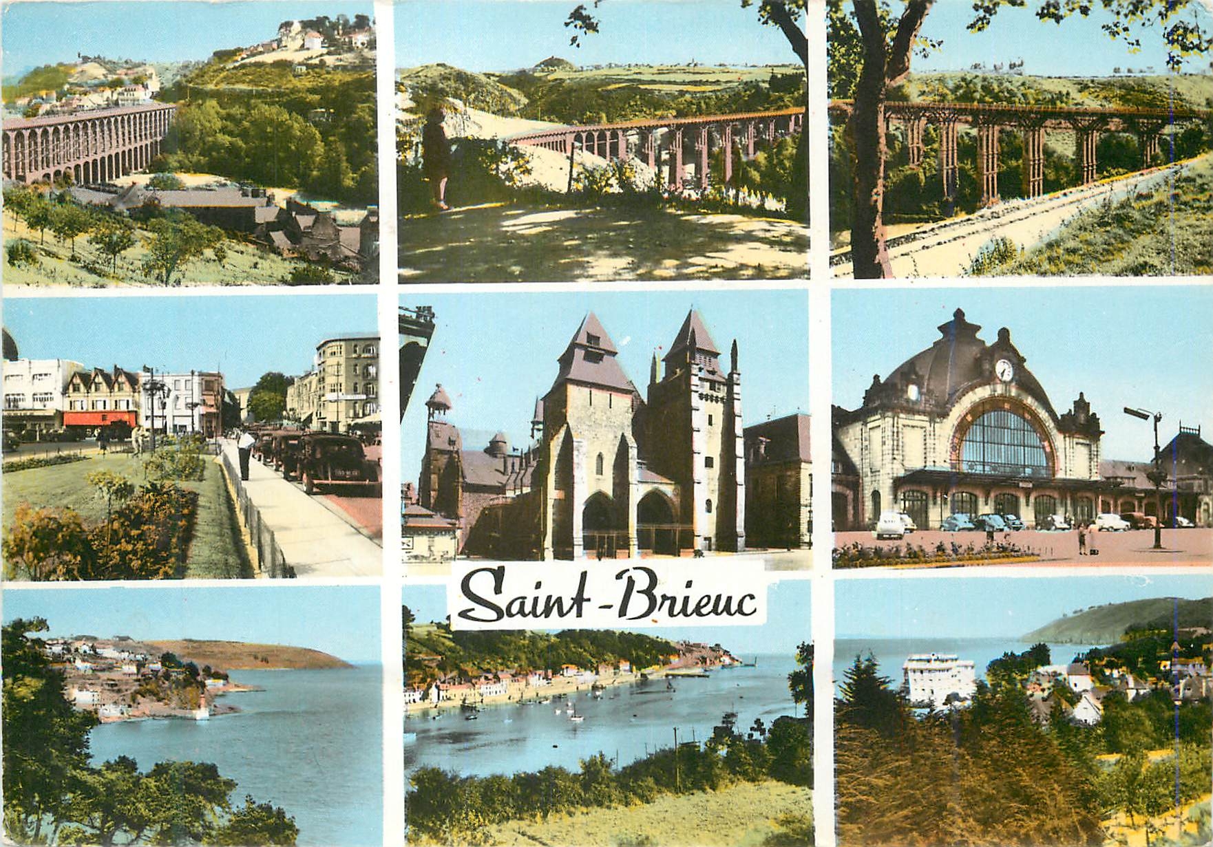 CPM Saint Brieuc Le Viaduc La Vallee et le Viaduc Vue sur le Plateau Place du Guesclin La Cathedrale La Gare Pointe du L