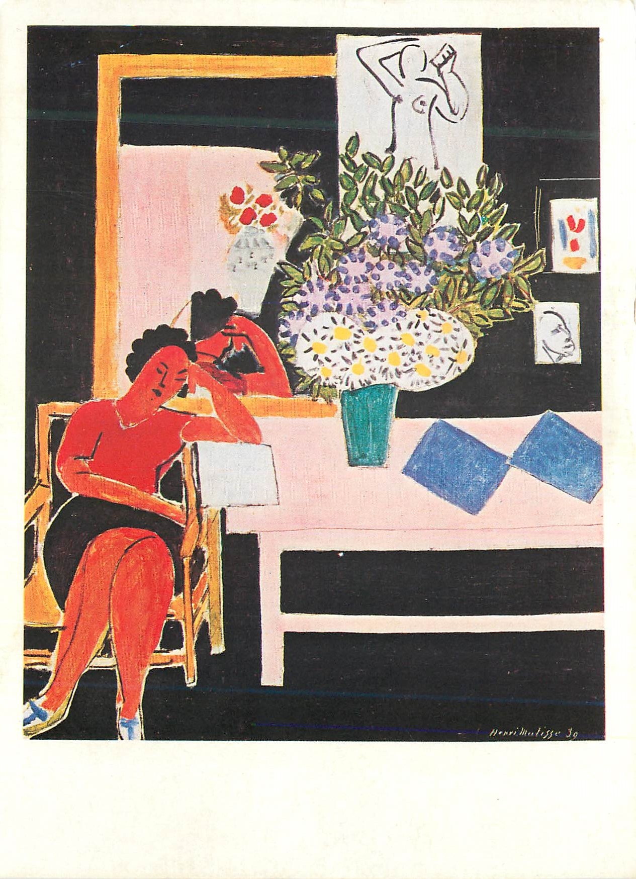 CPM Henri Martisse Liseuse sur fond noir Hulle sur foile Musee national d art moderne Centre Georges Pampidou Paris