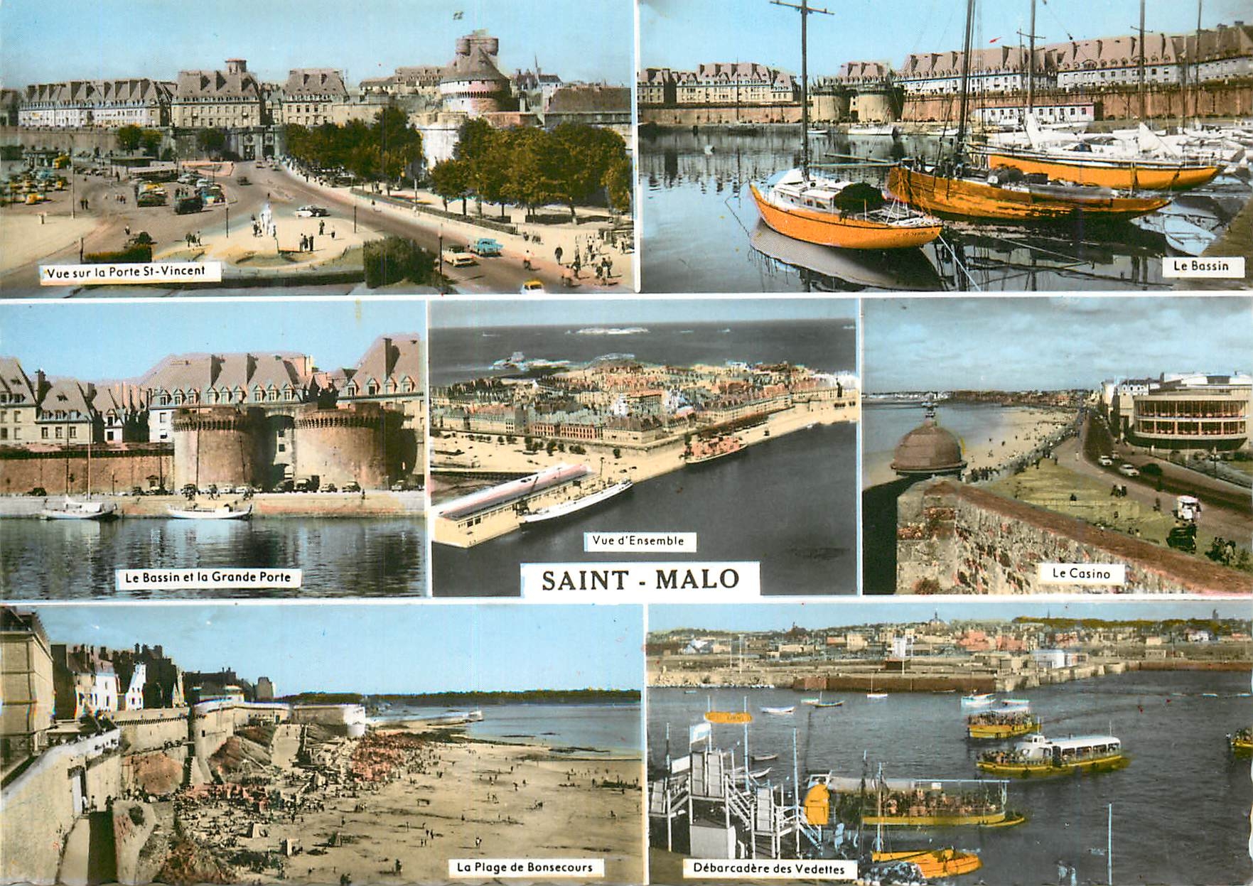 CPM Saint Malo Cite Corsaire Vue sur la Porte St Vincent Le bassin Bateaux