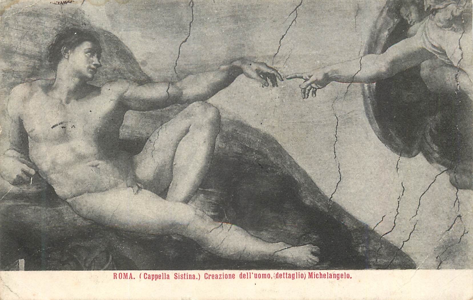 CPA Roma (Capella Sistina) Creazione dell'Uomo Dettaglo) Michelangelo