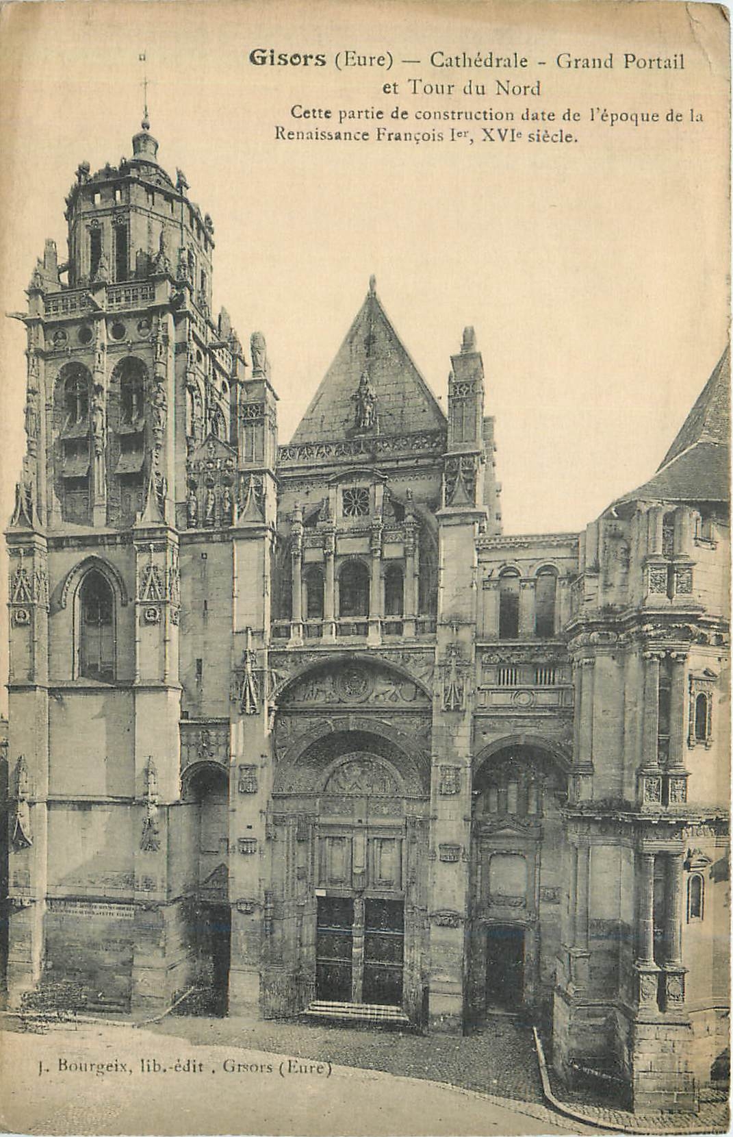 CPA Gisors Eure Cathedrale Grand Portail et Tour du Nord 