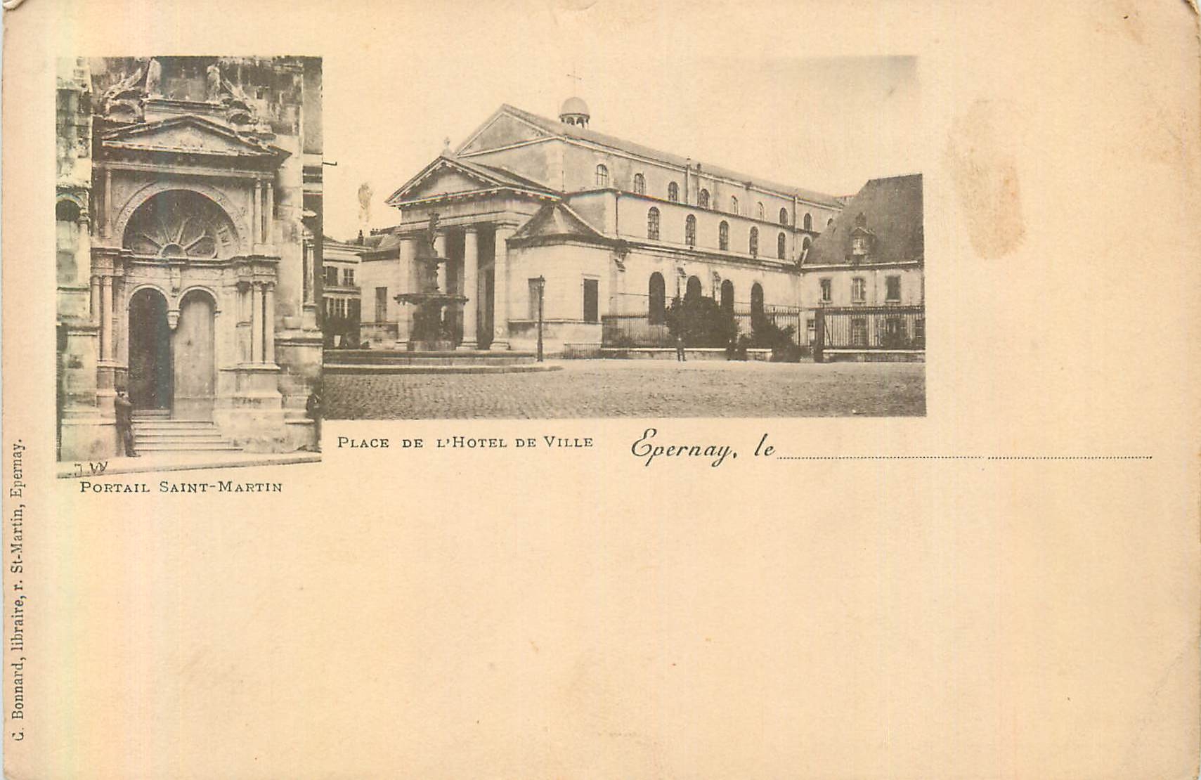 CPA Epernay Place de L'Hotel de Ville Portail Saint Martin (carte 1900)