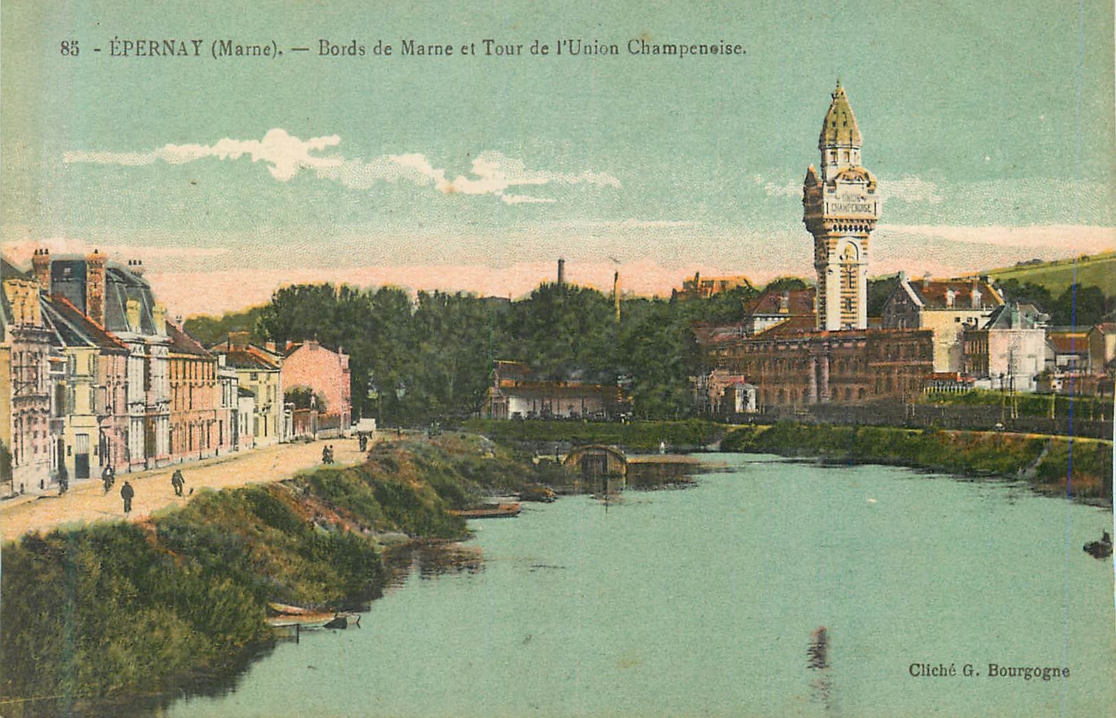 CPA Epernay(Marne) Bords de Marne et Tour de l'Union Champenoise