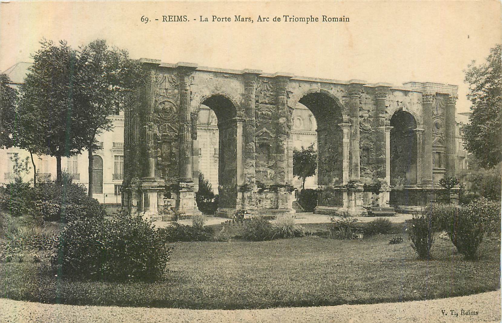 CPA 69 reims la porte mars arc de triomphe romain