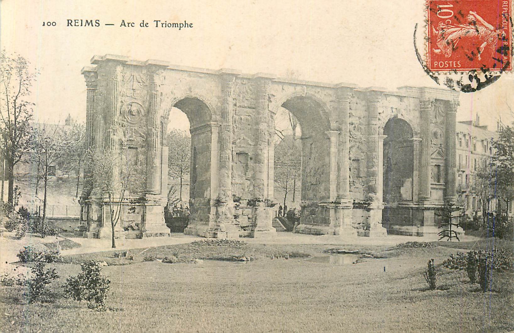 CPA 100 reims arc de triomphe