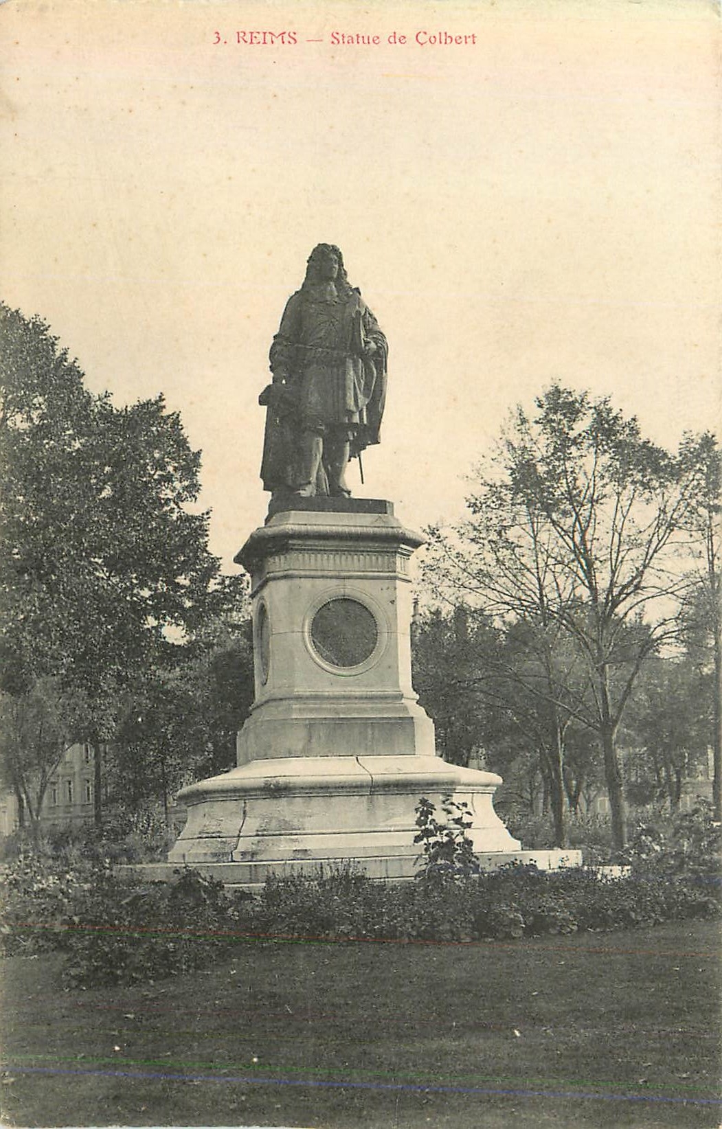CPA 3 reims statue de colbert