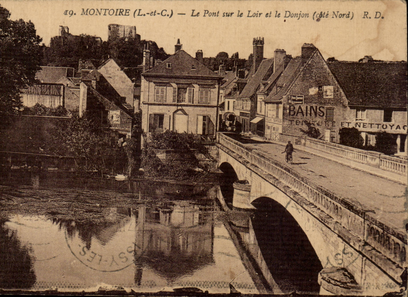 Montoire CPA the bridge on the Dormouse and the keep (laundrette)