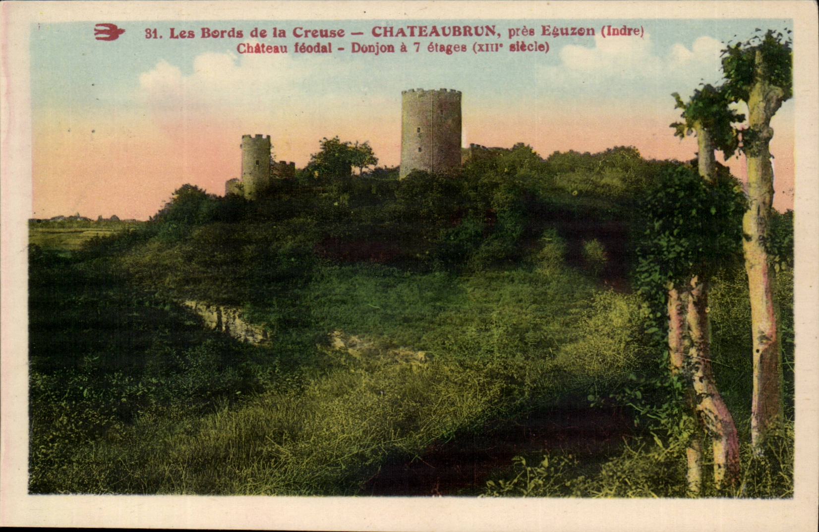 Die Rander des hohlen CPA Chateaubrun nahen Eguzon FeudalschlossDonjon hat 7 Stadien