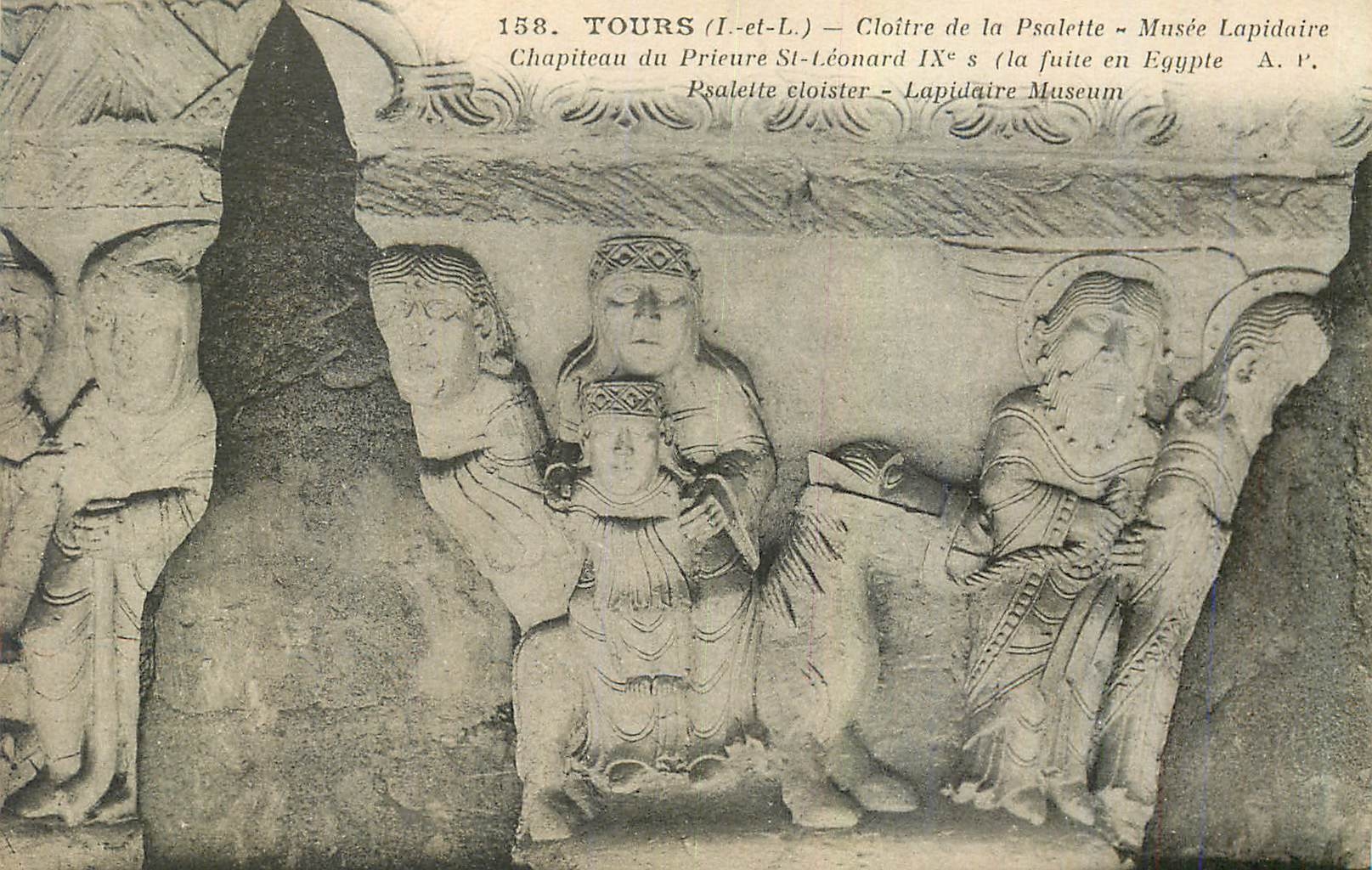 CPA Tours (I et L) Cloitre de la Psalette Musee Lapidaire Chapiteau du Prieure St Leonard IXIe S La fuite en Egypte