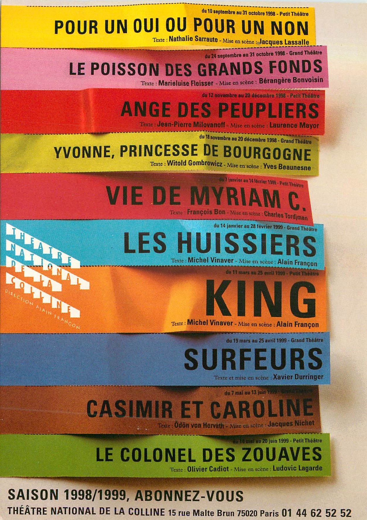 CPM Theatre National de la Colline Saison 1998 1999 Abonnez vous Rue Malte Brun Paris