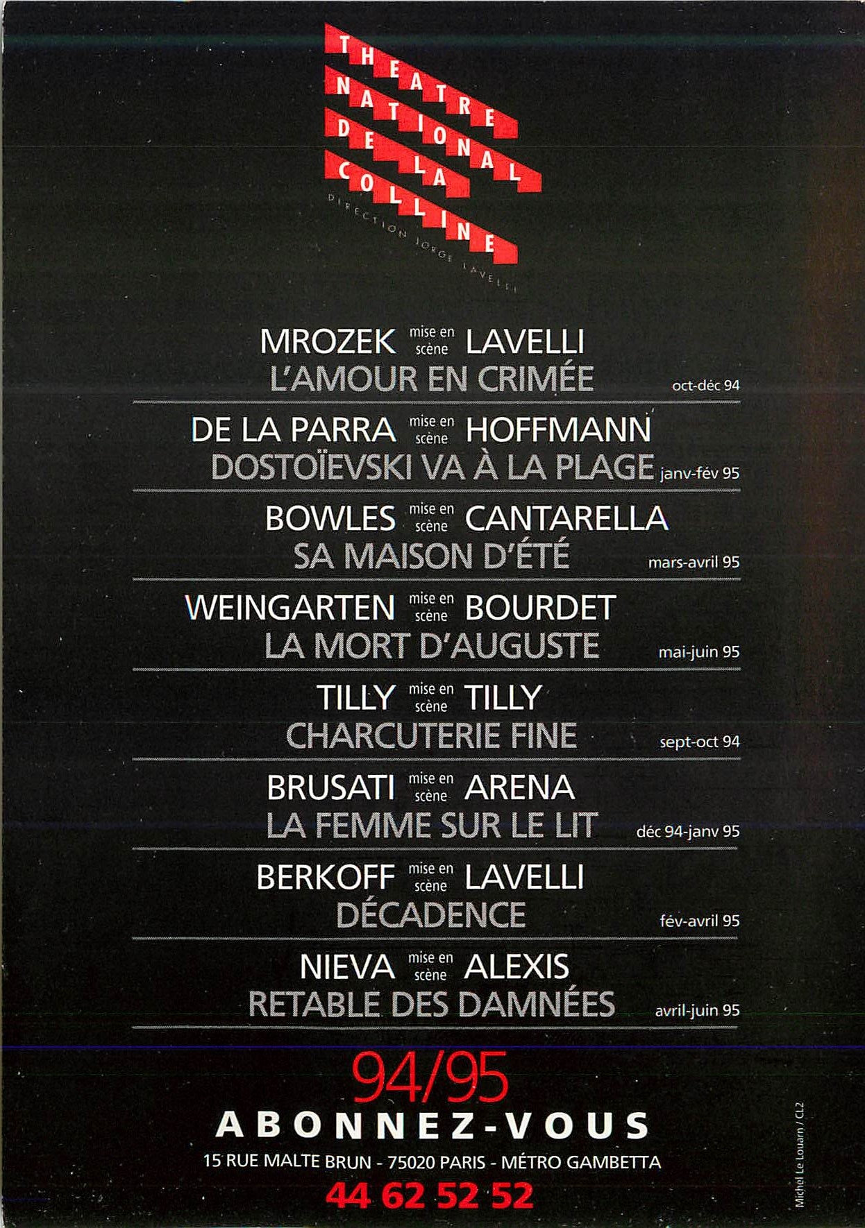 CPM Theatre National de la Colline Abonnez Vous Rue Malte Brun Mirozek L'amour en Crimee Dostoievski a la plage Weingert