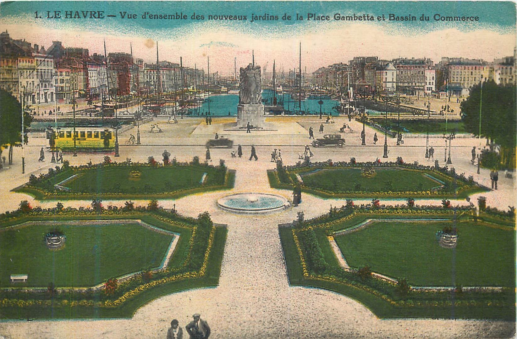 CPA Le Havre Vue d'Ensemble des Nouveaux Jardins de la Place Gambetta Tramway Bateaux