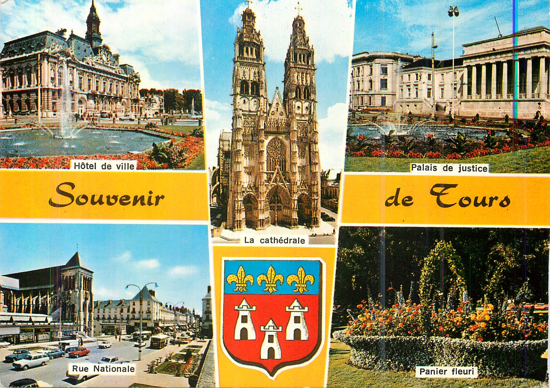 CPA Souvenir de Tours (Indre et Loire) Hotel de ville Palais de justice Rue Nationale Panier fleuri