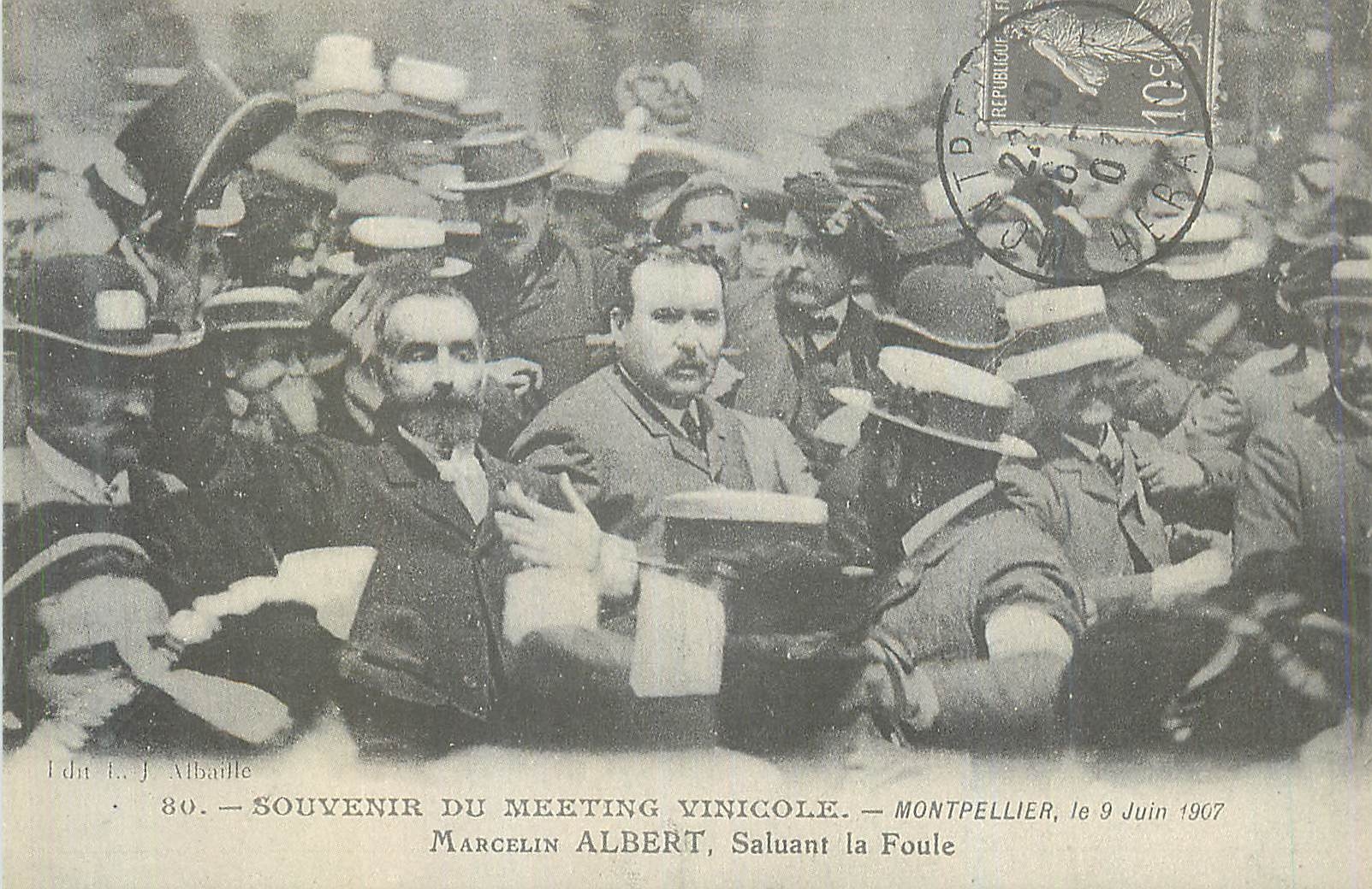 REPRO Souvenir du Meeting Vinicole Montpellier Marcelin Albert Saluant la Foule