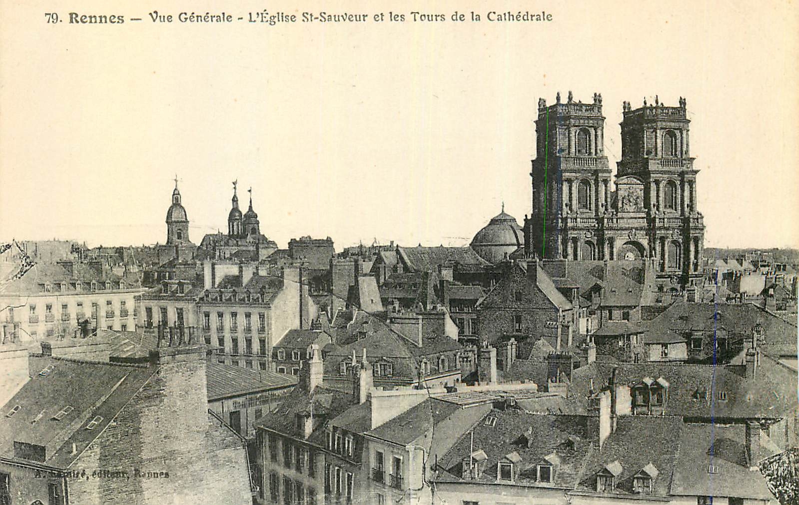 CPA Rennes Vue Generale L'Eglise Sst Sauveur et les Tours de la Cathedrale