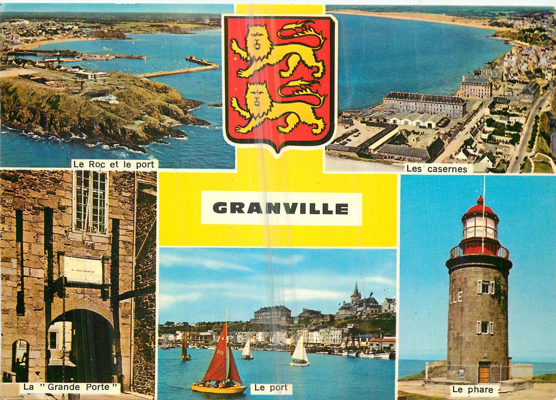 CPM Granville (Manche) Le roc et le port Les casernes Militaria La grande porte Le port Le phare