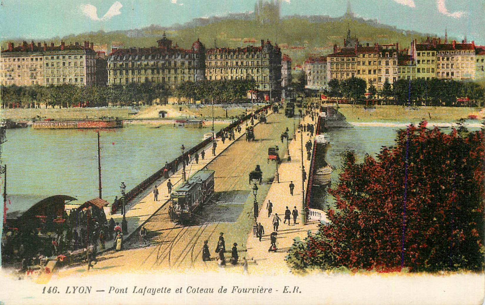 CPA Lyon Pont Lafayette et Coteau de Fourviere Tramway