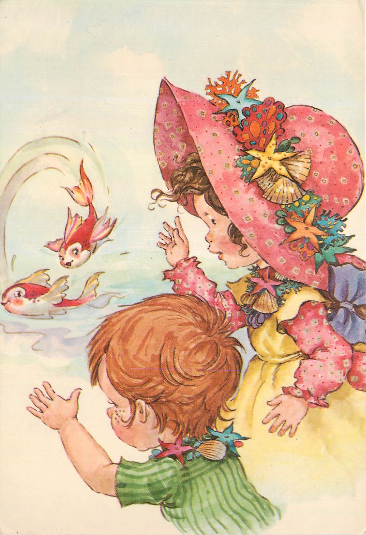 CPM Enfants Poissons