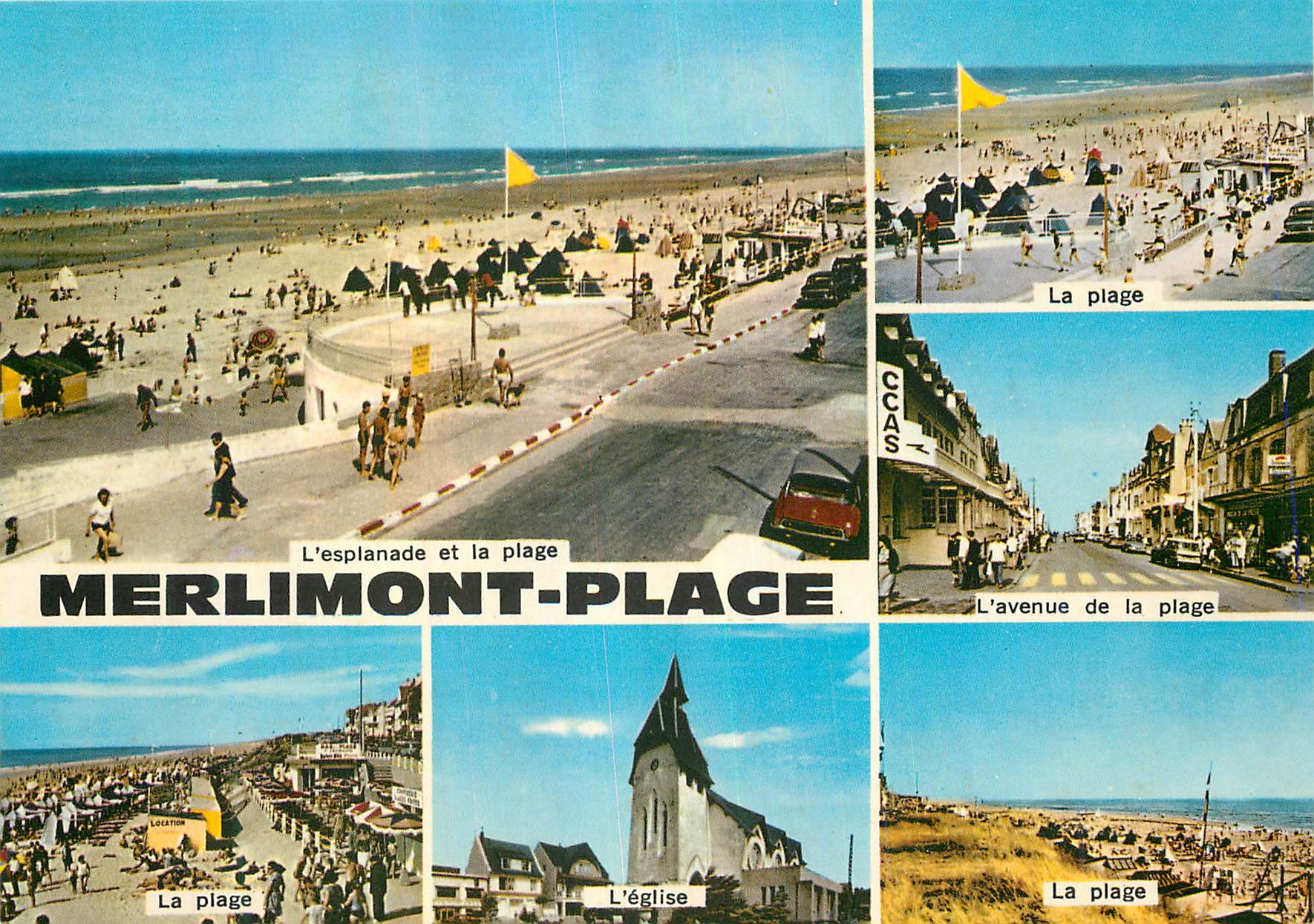 CPM Merlimont Plage Pas de Calais L'esplanade et la plage L'avenue de la plage L'eglise 