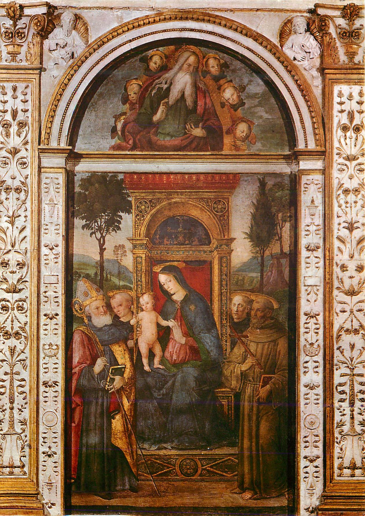 CPM Roma Pinturicchio (1454 1513) La Vierge avec quatre Saints et l'Eternel (Eglise de St Marie du Peuple)