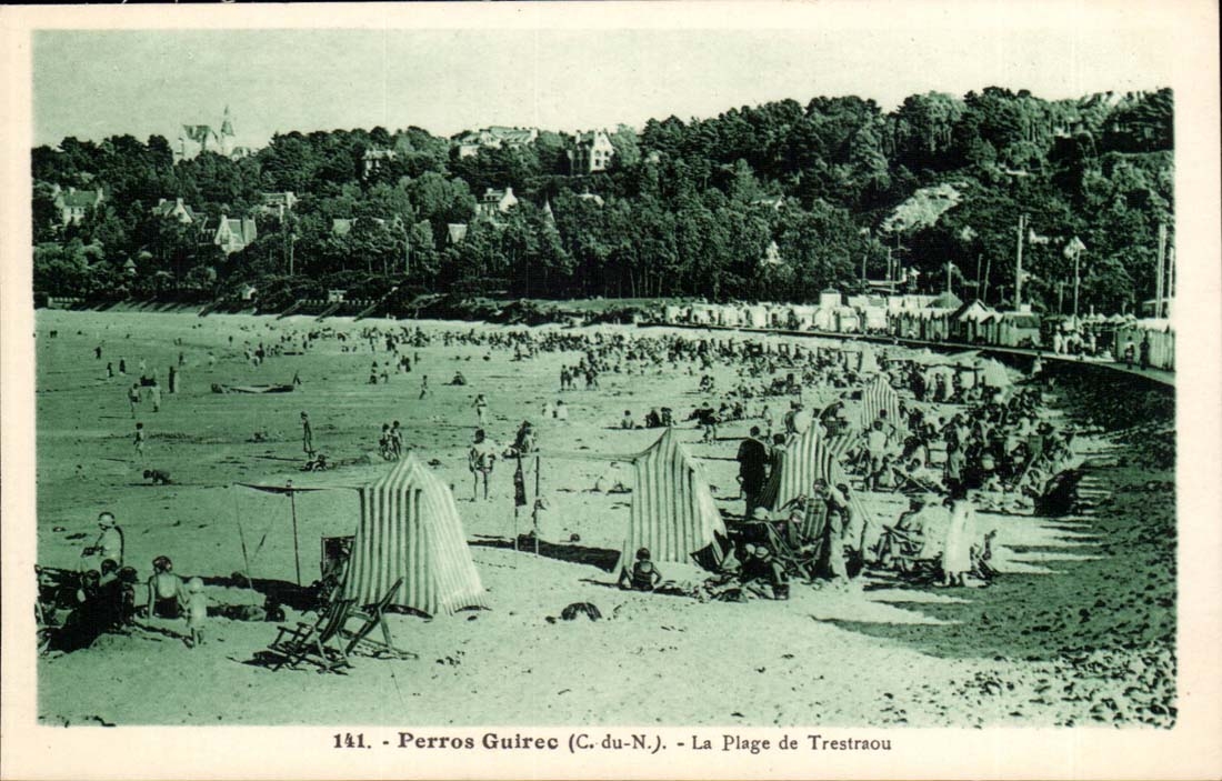 Perros Guirec CPA the beach of Trestraou