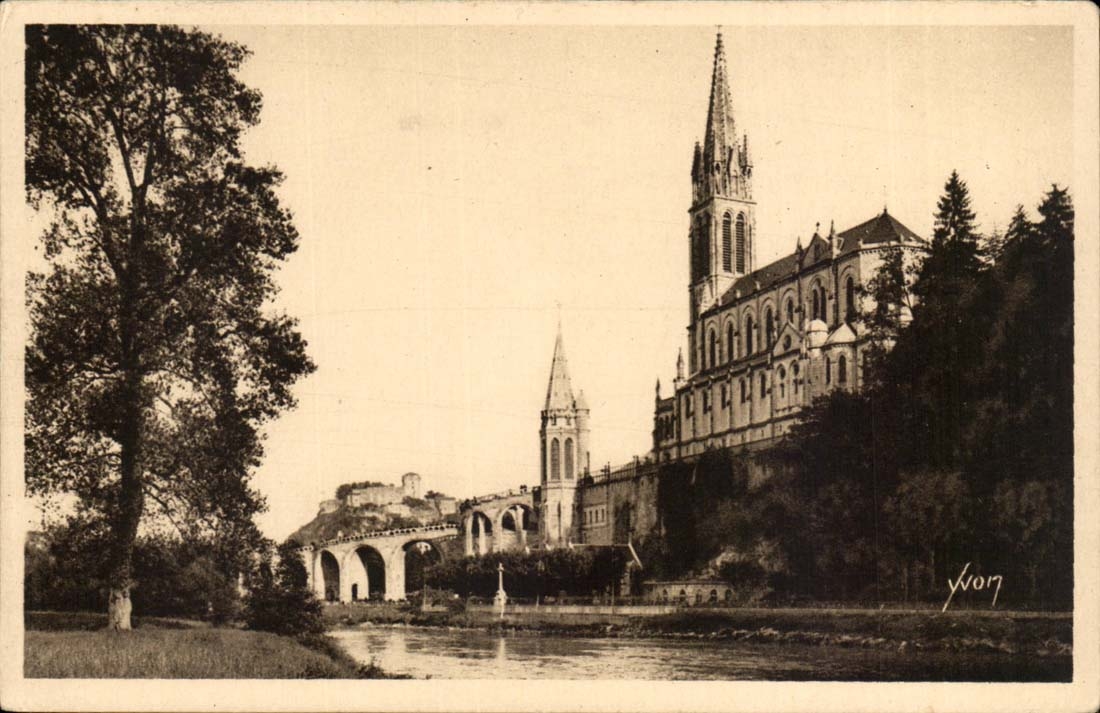 Lourdes CPA View on the basilica and the strong castle