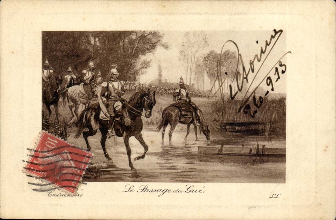 CPA Militaria the French Army Dragons Passage of the ford