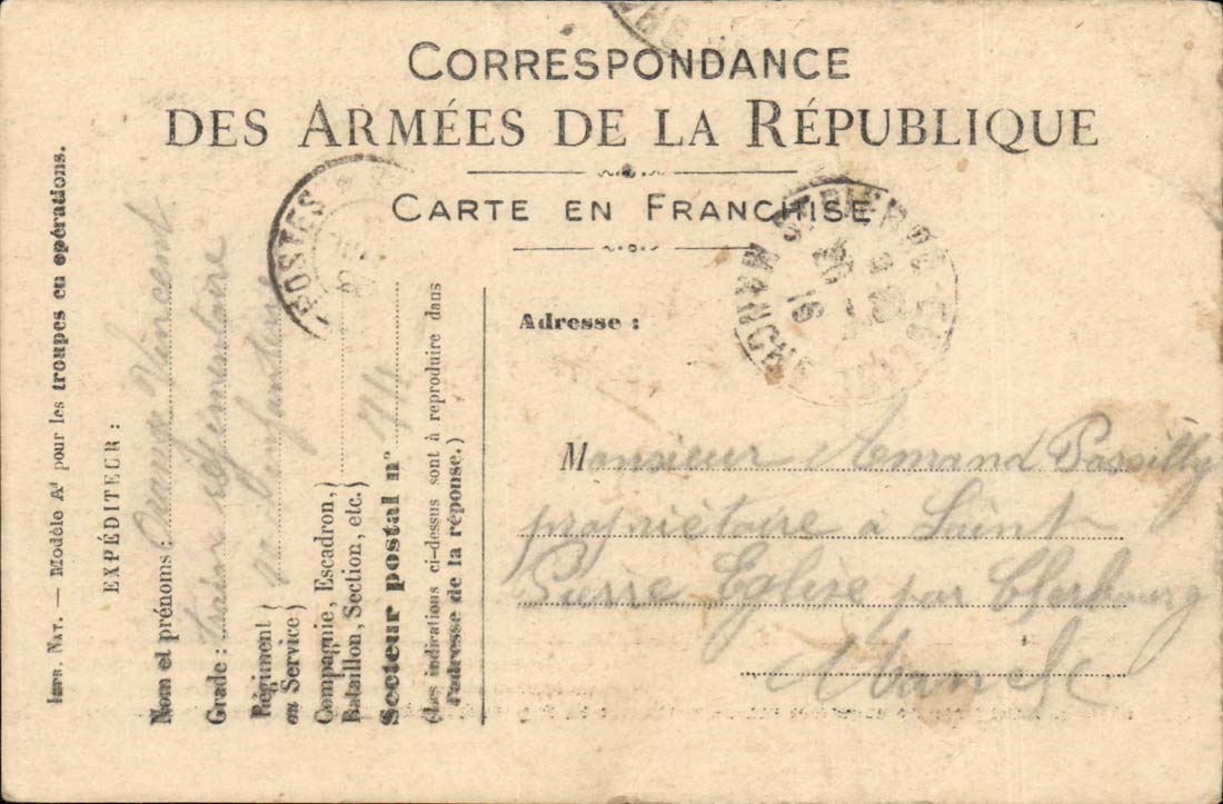 Chart Correspondence of the armies Passilly Pierre Church by Ceherbourg Infantry