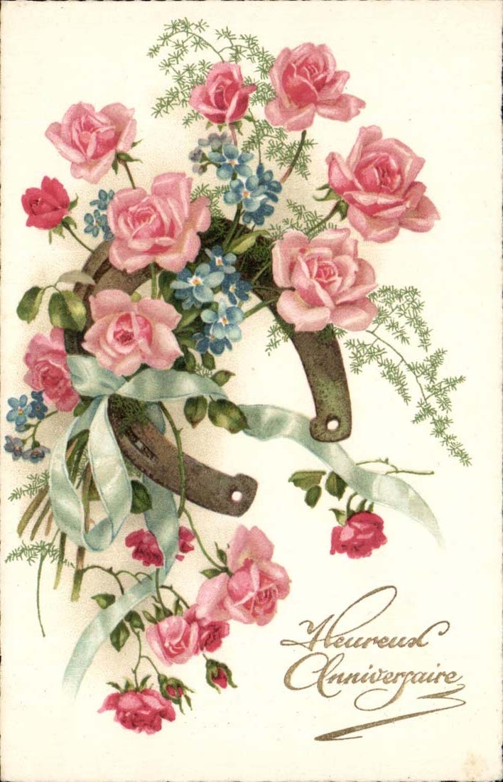 CPA Happy Fantasy birthday (flowers) Horseshoe