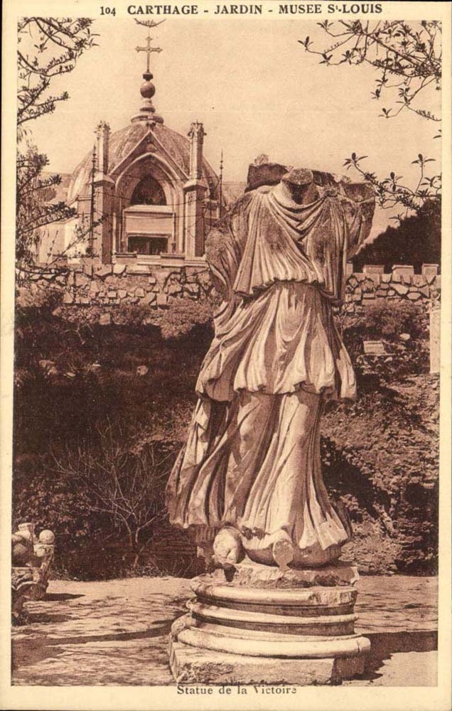 Tunisia Carthage CPA Garden Museum St Louis Statue of the Victoire