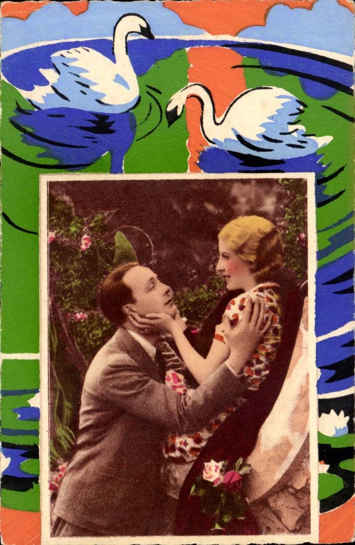 CPA Fantaisie Couple Cygnes Swan