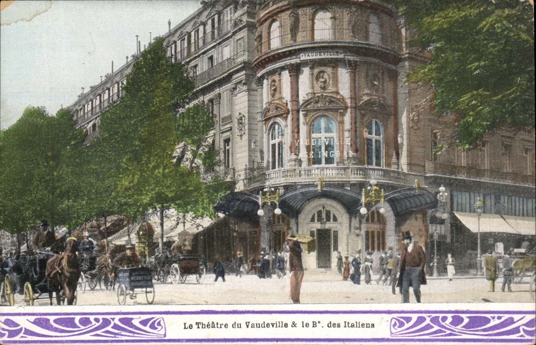 Paris CPA Le theatre du Vaudeville et le boulevard des Italiens