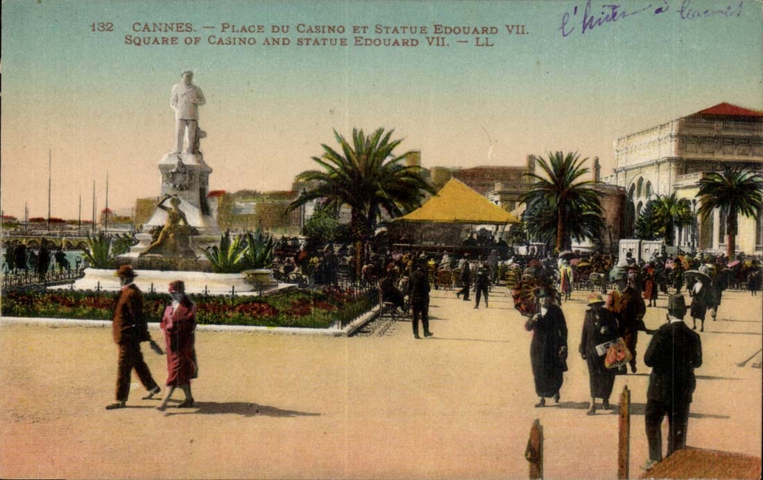 Cannes CPA Places casino and Statue Edouard VII