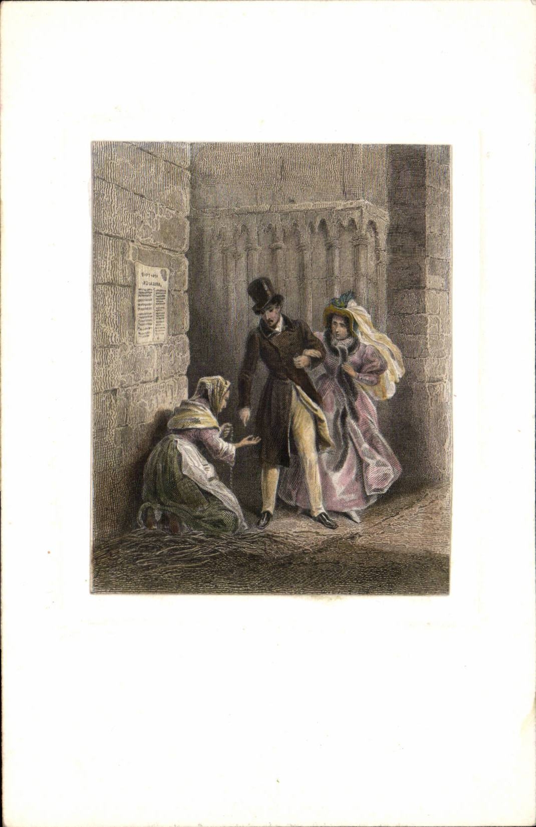 CPA Illustree Couple et mendiante Tres beau document