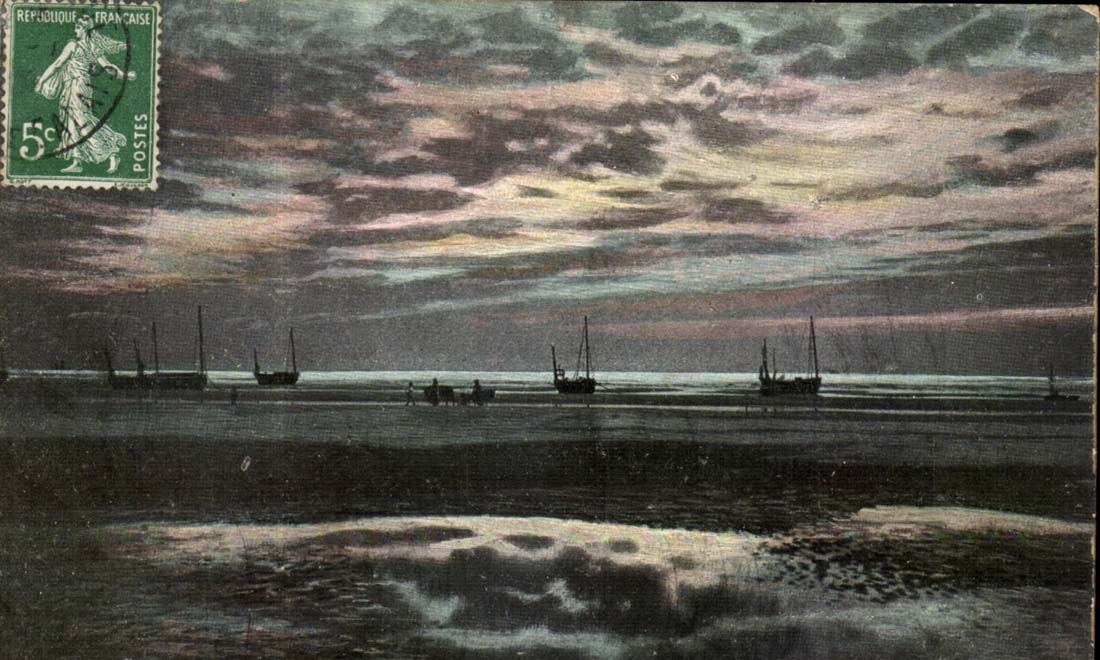 CPA Soleil couchant a maree basse Pas de Calais